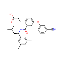 Cc1cc(C)cc([C@@H](CC(C)C)NC(=O)c2cc(Oc3cccc(C#N)c3)ccc2CCC(=O)O)c1 ZINC000038660946