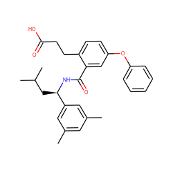 Cc1cc(C)cc([C@@H](CC(C)C)NC(=O)c2cc(Oc3ccccc3)ccc2CCC(=O)O)c1 ZINC000049070555