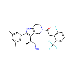 Cc1cc(C)cc(-c2[nH]c3c(c2[C@H](C)CN)CN(C(=O)Cc2c(F)cccc2C(F)(F)F)CC3)c1 ZINC000028823034