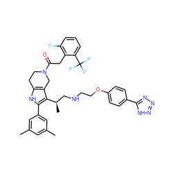 Cc1cc(C)cc(-c2[nH]c3c(c2[C@H](C)CNCCOc2ccc(-c4nnn[nH]4)cc2)CN(C(=O)Cc2c(F)cccc2C(F)(F)F)CC3)c1 ZINC000028823045