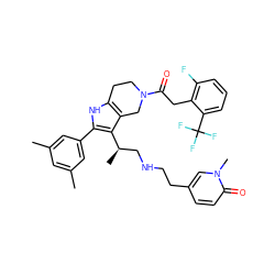 Cc1cc(C)cc(-c2[nH]c3c(c2[C@H](C)CNCCc2ccc(=O)n(C)c2)CN(C(=O)Cc2c(F)cccc2C(F)(F)F)CC3)c1 ZINC000028823036