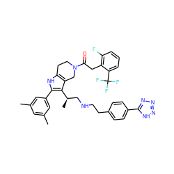 Cc1cc(C)cc(-c2[nH]c3c(c2[C@H](C)CNCCc2ccc(-c4nnn[nH]4)cc2)CN(C(=O)Cc2c(F)cccc2C(F)(F)F)CC3)c1 ZINC000028823043