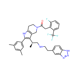 Cc1cc(C)cc(-c2[nH]c3c(c2[C@H](C)CNCCc2ccc4[nH]nnc4c2)CN(C(=O)Cc2c(F)cccc2C(F)(F)F)CC3)c1 ZINC000028823040