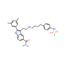 Cc1cc(C)cc(-c2[nH]c3ccc(C(=O)N(C)C)cc3c2CCNCCCCc2ccc(NS(C)(=O)=O)cc2)c1 ZINC000029416883