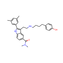 Cc1cc(C)cc(-c2[nH]c3ccc(C(=O)N(C)C)cc3c2CCNCCCCc2ccc(O)cc2)c1 ZINC000029417210