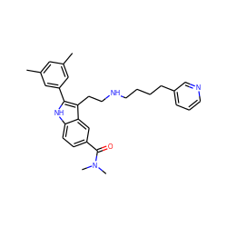 Cc1cc(C)cc(-c2[nH]c3ccc(C(=O)N(C)C)cc3c2CCNCCCCc2cccnc2)c1 ZINC000029464433