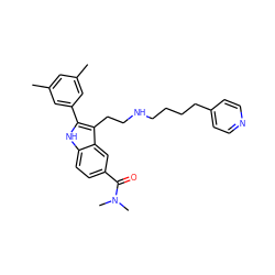 Cc1cc(C)cc(-c2[nH]c3ccc(C(=O)N(C)C)cc3c2CCNCCCCc2ccncc2)c1 ZINC000029412058