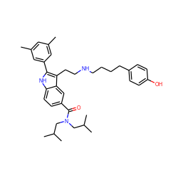 Cc1cc(C)cc(-c2[nH]c3ccc(C(=O)N(CC(C)C)CC(C)C)cc3c2CCNCCCCc2ccc(O)cc2)c1 ZINC000029414260