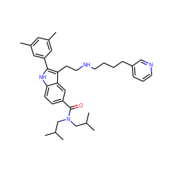 Cc1cc(C)cc(-c2[nH]c3ccc(C(=O)N(CC(C)C)CC(C)C)cc3c2CCNCCCCc2cccnc2)c1 ZINC000029407109