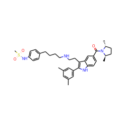 Cc1cc(C)cc(-c2[nH]c3ccc(C(=O)N4[C@H](C)CC[C@H]4C)cc3c2CCNCCCCc2ccc(NS(C)(=O)=O)cc2)c1 ZINC000029464978