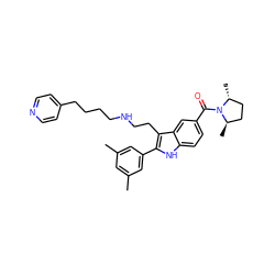 Cc1cc(C)cc(-c2[nH]c3ccc(C(=O)N4[C@H](C)CC[C@H]4C)cc3c2CCNCCCCc2ccncc2)c1 ZINC000003950031