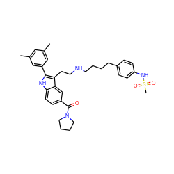 Cc1cc(C)cc(-c2[nH]c3ccc(C(=O)N4CCCC4)cc3c2CCNCCCCc2ccc(NS(C)(=O)=O)cc2)c1 ZINC000029411263