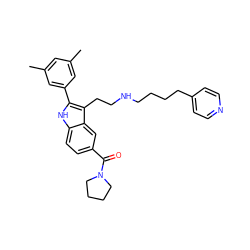 Cc1cc(C)cc(-c2[nH]c3ccc(C(=O)N4CCCC4)cc3c2CCNCCCCc2ccncc2)c1 ZINC000029417170