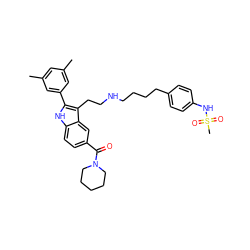 Cc1cc(C)cc(-c2[nH]c3ccc(C(=O)N4CCCCC4)cc3c2CCNCCCCc2ccc(NS(C)(=O)=O)cc2)c1 ZINC000029462409