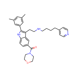 Cc1cc(C)cc(-c2[nH]c3ccc(C(=O)N4CCOCC4)cc3c2CCNCCCCc2ccncc2)c1 ZINC000003963388