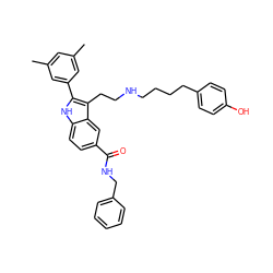 Cc1cc(C)cc(-c2[nH]c3ccc(C(=O)NCc4ccccc4)cc3c2CCNCCCCc2ccc(O)cc2)c1 ZINC000029464368