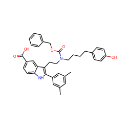 Cc1cc(C)cc(-c2[nH]c3ccc(C(=O)O)cc3c2CCN(CCCCc2ccc(O)cc2)C(=O)OCc2ccccc2)c1 ZINC000029410592