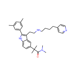 Cc1cc(C)cc(-c2[nH]c3ccc(C(C)(C)C(=O)N(C)C)cc3c2CCNCCCCc2ccncc2)c1 ZINC000029468169