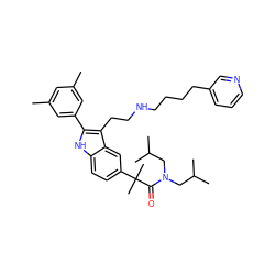 Cc1cc(C)cc(-c2[nH]c3ccc(C(C)(C)C(=O)N(CC(C)C)CC(C)C)cc3c2CCNCCCCc2cccnc2)c1 ZINC000029464051