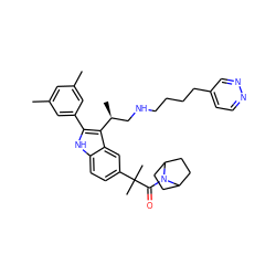 Cc1cc(C)cc(-c2[nH]c3ccc(C(C)(C)C(=O)N4C5CCC4CC5)cc3c2[C@@H](C)CNCCCCc2ccnnc2)c1 ZINC000029060359