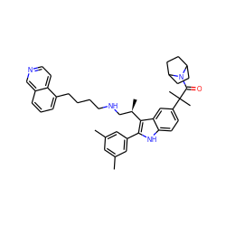 Cc1cc(C)cc(-c2[nH]c3ccc(C(C)(C)C(=O)N4C5CCC4CC5)cc3c2[C@H](C)CNCCCCc2cccc3cnccc23)c1 ZINC000027981546