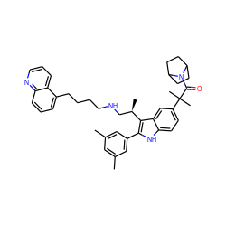 Cc1cc(C)cc(-c2[nH]c3ccc(C(C)(C)C(=O)N4C5CCC4CC5)cc3c2[C@H](C)CNCCCCc2cccc3ncccc23)c1 ZINC000027901155