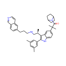 Cc1cc(C)cc(-c2[nH]c3ccc(C(C)(C)C(=O)N4C5CCC4CC5)cc3c2[C@H](C)CNCCCc2ccc3cnccc3c2)c1 ZINC000027903441