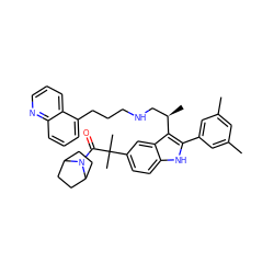 Cc1cc(C)cc(-c2[nH]c3ccc(C(C)(C)C(=O)N4C5CCC4CC5)cc3c2[C@H](C)CNCCCc2cccc3ncccc23)c1 ZINC000027894626