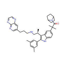 Cc1cc(C)cc(-c2[nH]c3ccc(C(C)(C)C(=O)N4C5CCC4CC5)cc3c2[C@H](C)CNCCCc2cnc3nccnc3c2)c1 ZINC000003985600