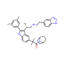 Cc1cc(C)cc(-c2[nH]c3ccc(C(C)(C)C(=O)N4C5CCC4CC5)cc3c2[C@H](C)CNCCc2ccc3[nH]nnc3c2)c1 ZINC000027981551