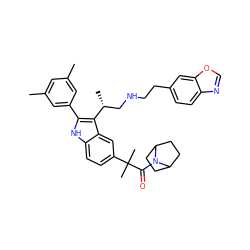 Cc1cc(C)cc(-c2[nH]c3ccc(C(C)(C)C(=O)N4C5CCC4CC5)cc3c2[C@H](C)CNCCc2ccc3ncoc3c2)c1 ZINC000027986263