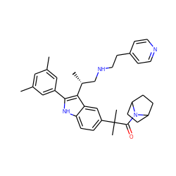 Cc1cc(C)cc(-c2[nH]c3ccc(C(C)(C)C(=O)N4C5CCC4CC5)cc3c2[C@H](C)CNCCc2ccncc2)c1 ZINC000026576079