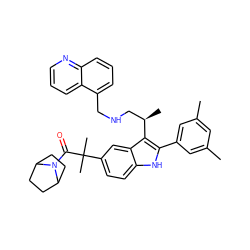 Cc1cc(C)cc(-c2[nH]c3ccc(C(C)(C)C(=O)N4C5CCC4CC5)cc3c2[C@H](C)CNCc2cccc3ncccc23)c1 ZINC000027894743