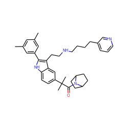 Cc1cc(C)cc(-c2[nH]c3ccc(C(C)(C)C(=O)N4C5CCC4CC5)cc3c2CCNCCCCc2cccnc2)c1 ZINC000002008962