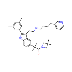 Cc1cc(C)cc(-c2[nH]c3ccc(C(C)(C)C(=O)N4CC(C)(C)C4)cc3c2CCNCCCCc2cccnc2)c1 ZINC000029467676