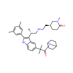 Cc1cc(C)cc(-c2[nH]c3ccc(C(C)(C)C(=O)N4CC5CCC4CC5)cc3c2[C@H](C)CNCC[C@@H]2CCC(=O)N(C)C2)c1 ZINC000026576716