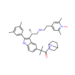 Cc1cc(C)cc(-c2[nH]c3ccc(C(C)(C)C(=O)N4CC5CCC4CC5)cc3c2[C@H](C)CNCCc2cc(C)[n+]([O-])c(C)c2)c1 ZINC000003990066