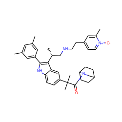 Cc1cc(C)cc(-c2[nH]c3ccc(C(C)(C)C(=O)N4CC5CCC4CC5)cc3c2[C@H](C)CNCCc2cc[n+]([O-])c(C)c2)c1 ZINC000001912782