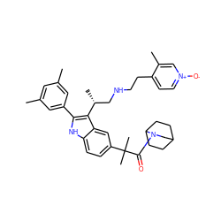 Cc1cc(C)cc(-c2[nH]c3ccc(C(C)(C)C(=O)N4CC5CCC4CC5)cc3c2[C@H](C)CNCCc2cc[n+]([O-])cc2C)c1 ZINC000026996365