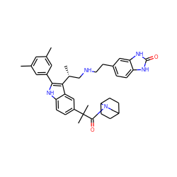 Cc1cc(C)cc(-c2[nH]c3ccc(C(C)(C)C(=O)N4CC5CCC4CC5)cc3c2[C@H](C)CNCCc2ccc3[nH]c(=O)[nH]c3c2)c1 ZINC000027899010