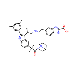 Cc1cc(C)cc(-c2[nH]c3ccc(C(C)(C)C(=O)N4CC5CCC4CC5)cc3c2[C@H](C)CNCCc2ccc3[nH]c(C(=O)O)nc3c2)c1 ZINC000027899015