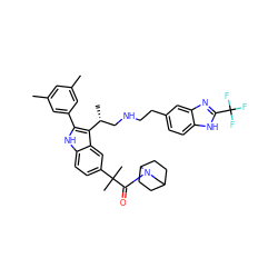 Cc1cc(C)cc(-c2[nH]c3ccc(C(C)(C)C(=O)N4CC5CCC4CC5)cc3c2[C@H](C)CNCCc2ccc3[nH]c(C(F)(F)F)nc3c2)c1 ZINC000027901484