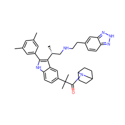 Cc1cc(C)cc(-c2[nH]c3ccc(C(C)(C)C(=O)N4CC5CCC4CC5)cc3c2[C@H](C)CNCCc2ccc3n[nH]nc3c2)c1 ZINC000003943282