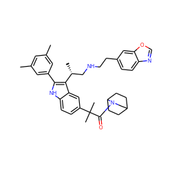 Cc1cc(C)cc(-c2[nH]c3ccc(C(C)(C)C(=O)N4CC5CCC4CC5)cc3c2[C@H](C)CNCCc2ccc3ncoc3c2)c1 ZINC000027988103