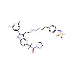 Cc1cc(C)cc(-c2[nH]c3ccc(C(C)(C)C(=O)N4CCCC4)cc3c2CCNCCCCc2ccc(NS(C)(=O)=O)cc2)c1 ZINC000029409355