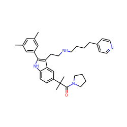 Cc1cc(C)cc(-c2[nH]c3ccc(C(C)(C)C(=O)N4CCCC4)cc3c2CCNCCCCc2ccncc2)c1 ZINC000029465568