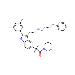 Cc1cc(C)cc(-c2[nH]c3ccc(C(C)(C)C(=O)N4CCCCC4)cc3c2CCNCCCCc2ccncc2)c1 ZINC000029465318