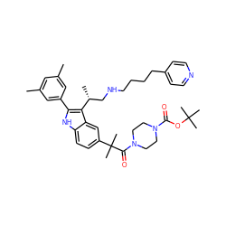 Cc1cc(C)cc(-c2[nH]c3ccc(C(C)(C)C(=O)N4CCN(C(=O)OC(C)(C)C)CC4)cc3c2[C@H](C)CNCCCCc2ccncc2)c1 ZINC000026576833