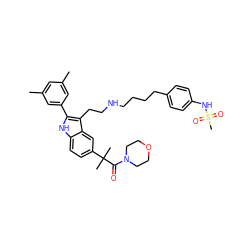 Cc1cc(C)cc(-c2[nH]c3ccc(C(C)(C)C(=O)N4CCOCC4)cc3c2CCNCCCCc2ccc(NS(C)(=O)=O)cc2)c1 ZINC000029413004