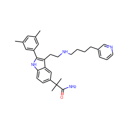 Cc1cc(C)cc(-c2[nH]c3ccc(C(C)(C)C(N)=O)cc3c2CCNCCCCc2cccnc2)c1 ZINC000029412373